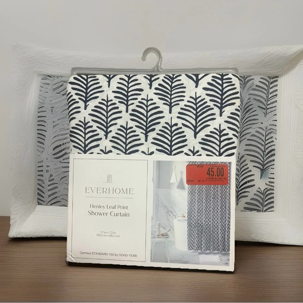 Everhome 72-Inch X 72-Inch Henley Leaf Long Shower Curtain in Maritime Blue